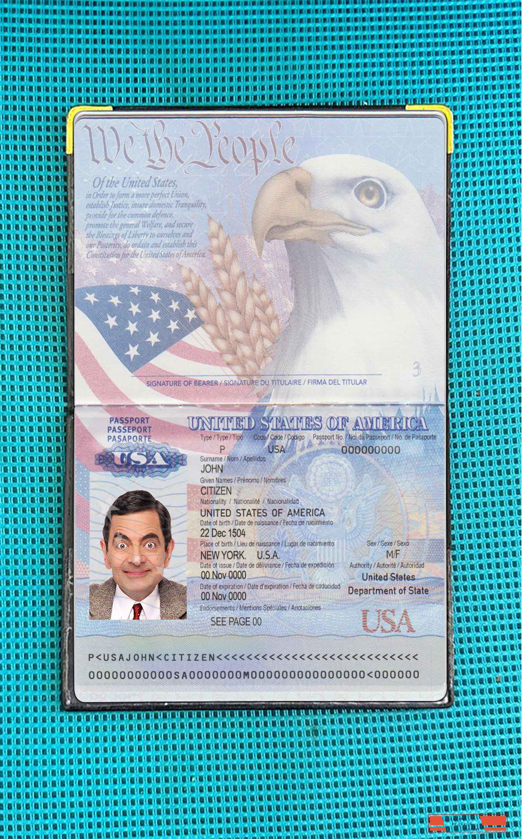 USA passport 2007 2022 photo look PSD template